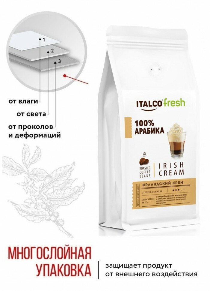 Кофе в зернах Italco Fresh, ароматизированный, ирландский крем, 375 г - фото №8