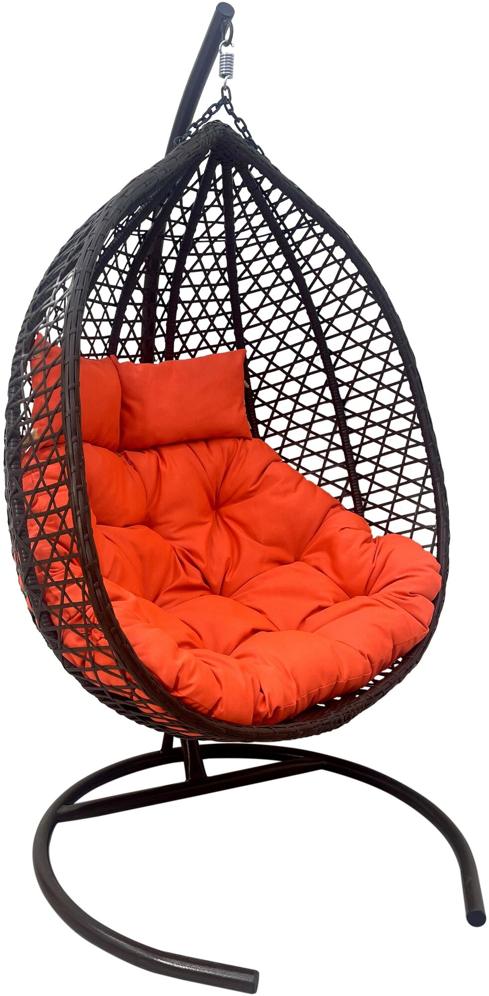 Подвесное двухместное кресло-кокон фиджи коричневый + каркас (оранжевая подушка, полиэстер) - фотография № 1