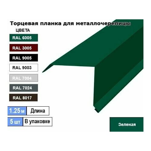 Торцевая планка для металлочерепицы 1.25м (5шт) Ral 6005 ( Зеленая )