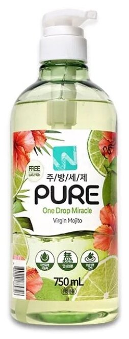 Pigeon Гель для мытья посуды Pure Virgin Mojito с ароматом Лайма и мяты с дозатором, 0.75 л, 0.75 кг