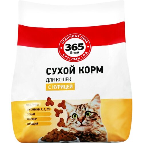 Корм сухой для кошек 365 дней с курицей, 2 кг - 5 шт.