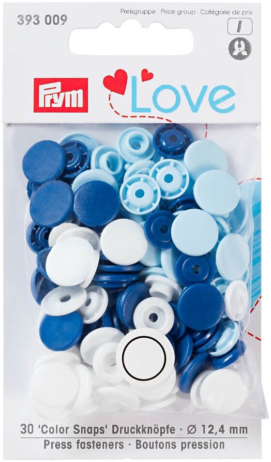 393009 Кнопки Prym Color Snaps, 12,4 мм, 30 шт, Love Prym (синий, голубой, белый)