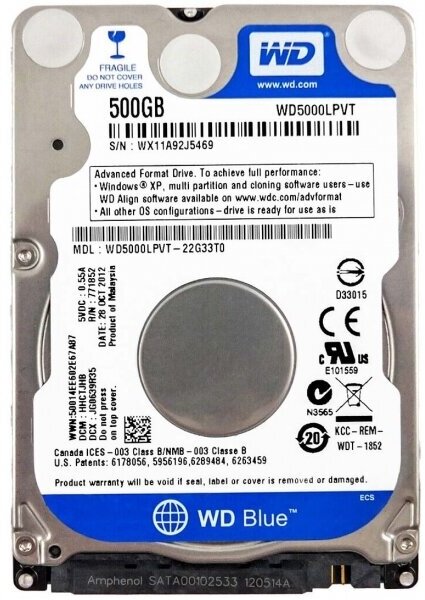 Жесткий диск Western Digital WD5000LPVT 500Gb 5400 SATAII 2,5" HDD