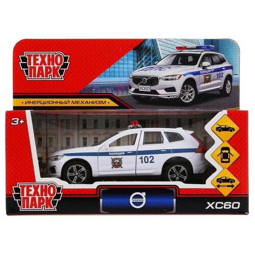 машины технопарк машина металлическая volvo xc60 r desing полиция Полицейский автомобиль ТЕХНОПАРК Volvo XC60 R-Desing Полиция 1:32, 12 см, белый