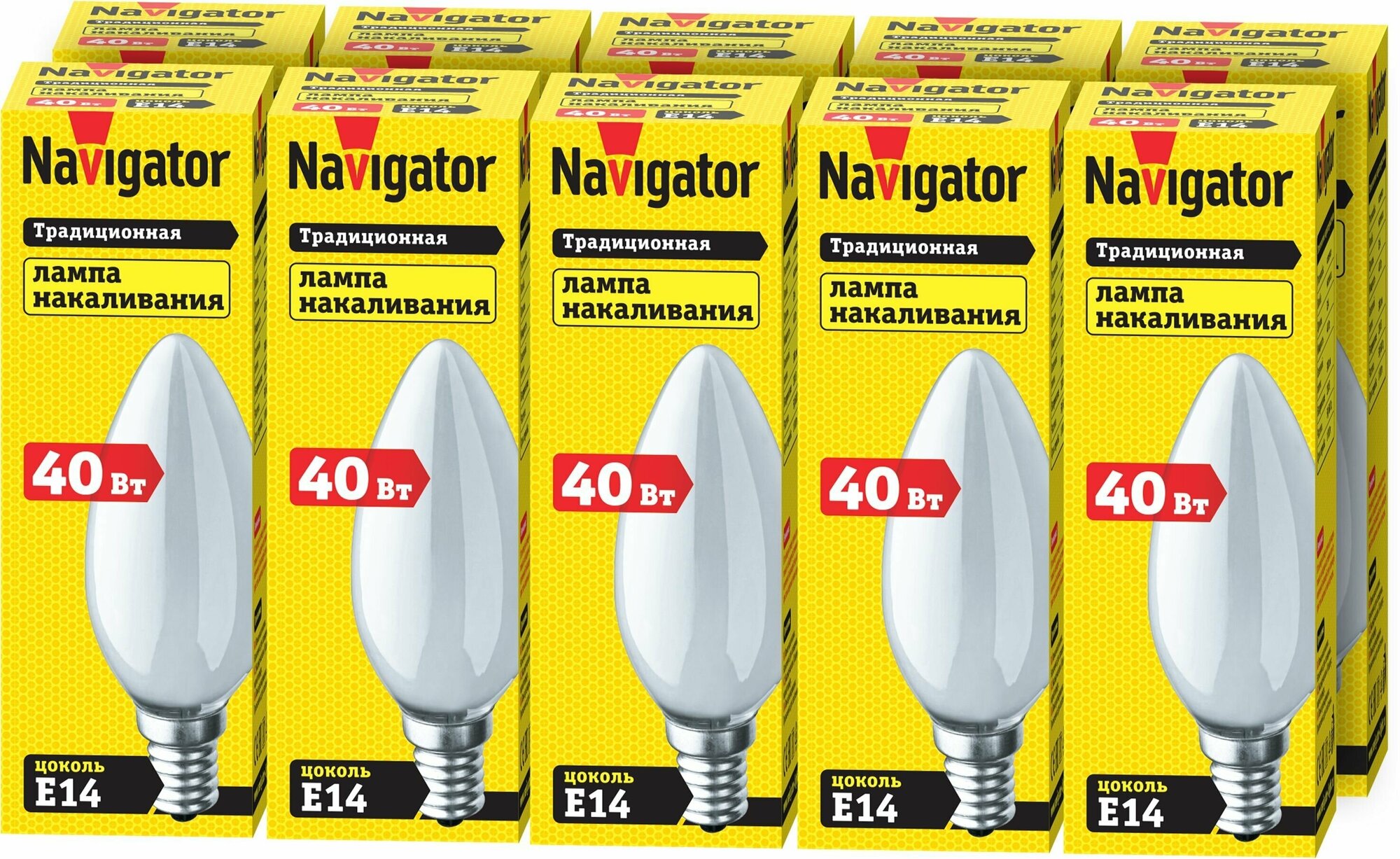 Лампа накаливания Navigator 94 308 NI-B свеча 40 Вт Е14 упаковка 10 шт.