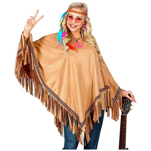 фото Светлое пончо с бахромой widmann