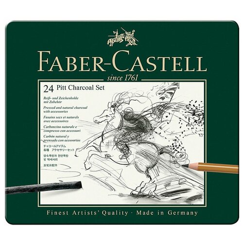 фото Набор угля и угольных карандашей faber-castell "pitt charcoal" 24 предмета, метал. кор. faber castell