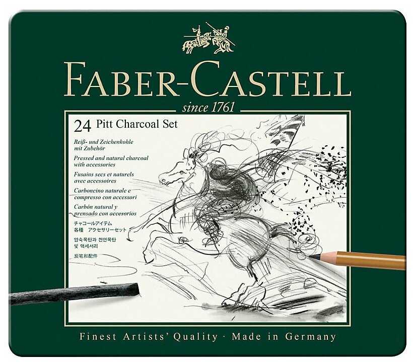 Набор угля и угольных карандашей Faber-Castell "Pitt Charcoal" 24 предмета, метал. кор.