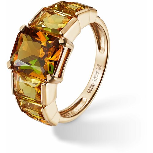 фото Кольцо oriental красное золото, 585 проба, цитрин, султанит синтетический, размер 18