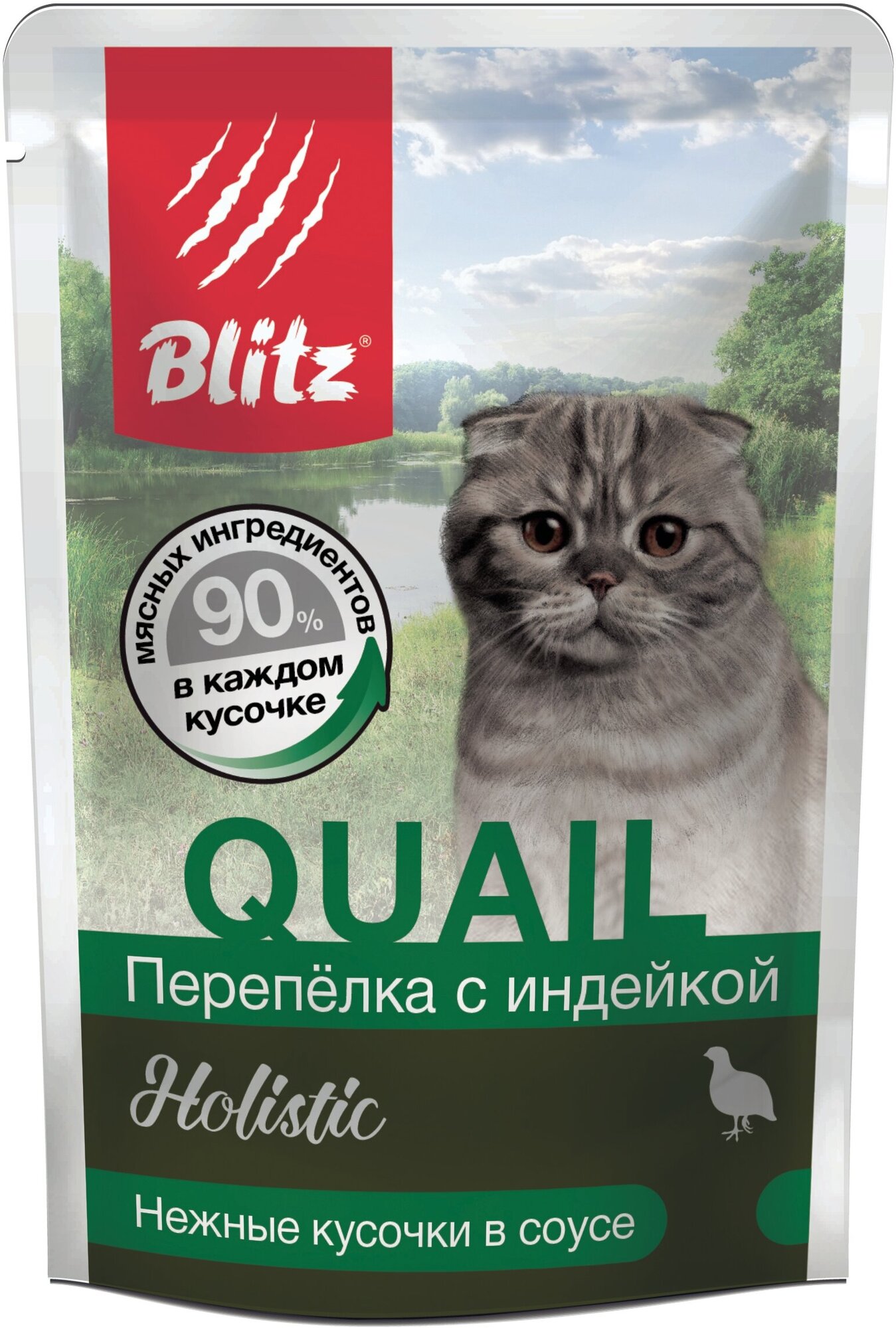 BLITZ Holistic Кон. д/кошек Перепелка с индейкой в соусе пауч, 85гр