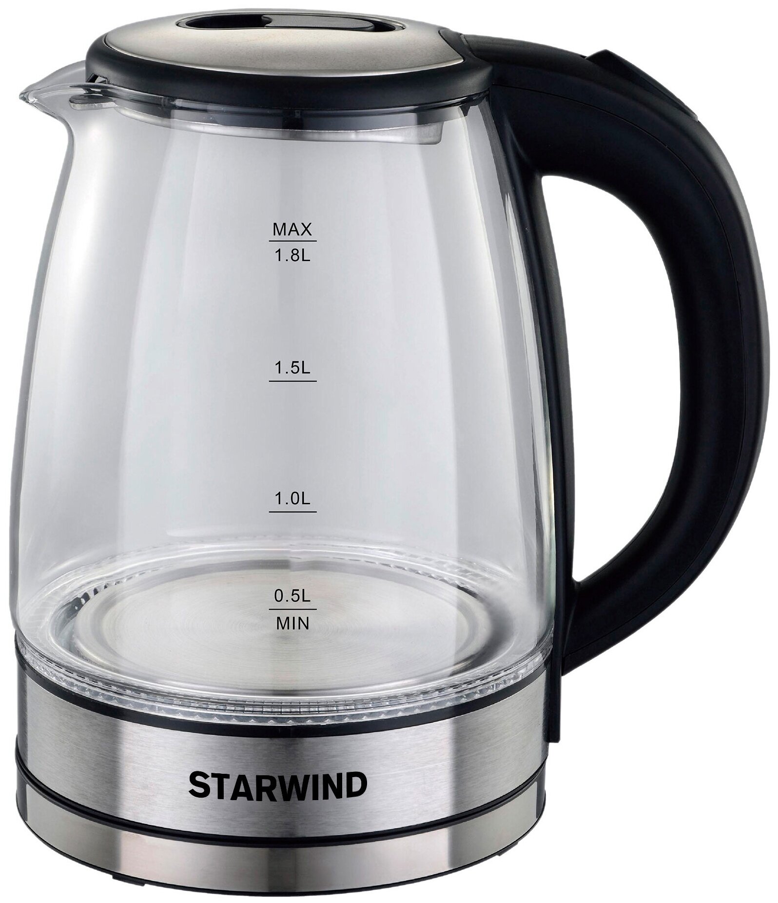 Чайник Starwind SKG4777 1.8л. 2000Вт черный/прозрачный (стекло)