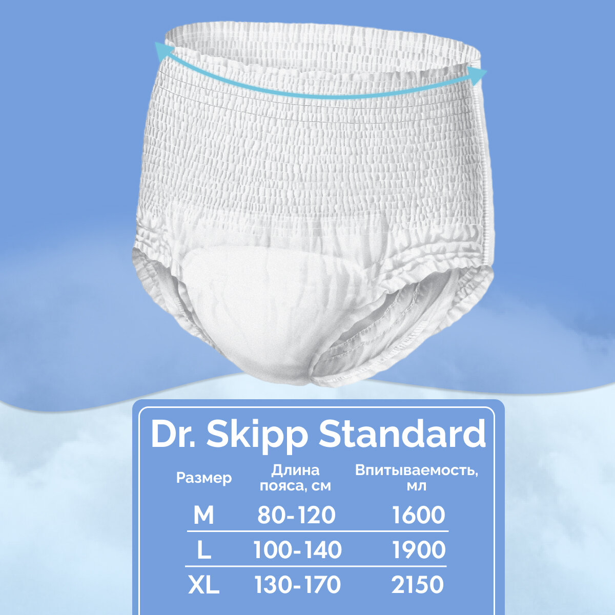 Подгузники-трусы для взрослых Dr. Skipp Standard M-2, 80-120см, 20шт. Dr.Skipp - фото №6