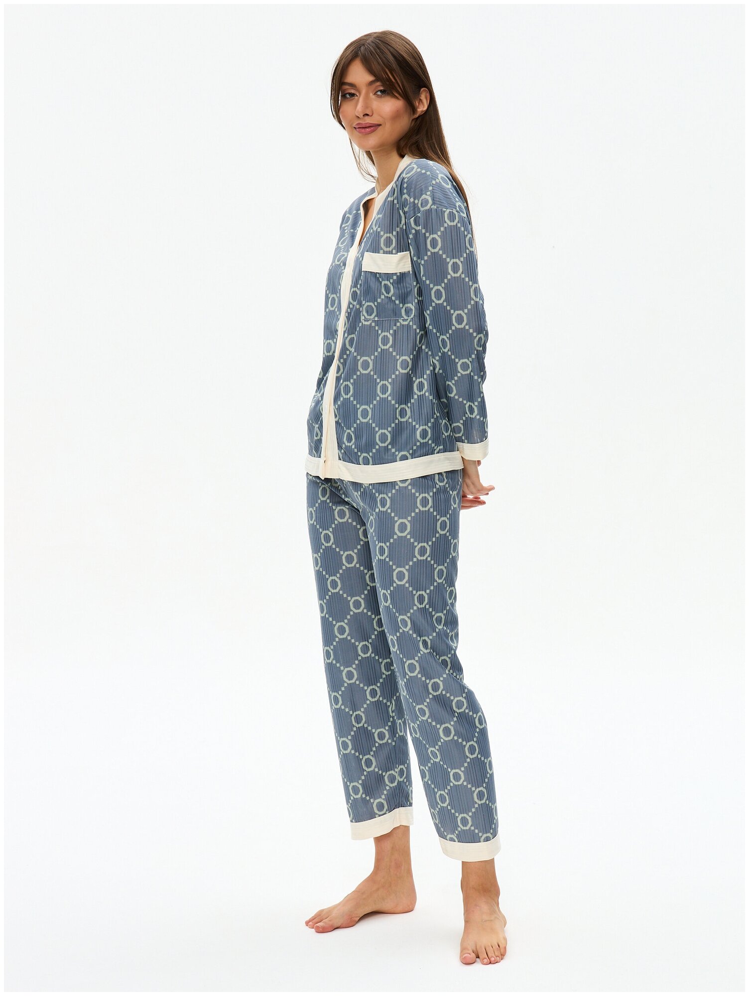 Пижама женская с брюками и рубашкой для сна, домашняя одежда 44/L размер - фотография № 8