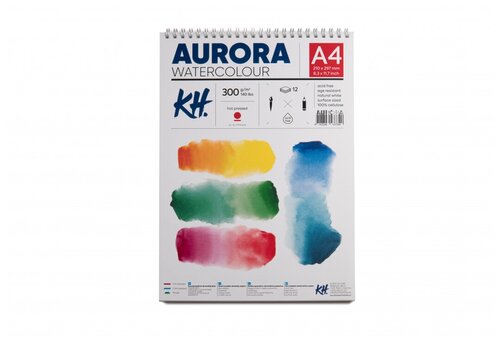 Альбом для акварели на спирали Aurora Hot А4 12 л 300 г 100% целлюлоза