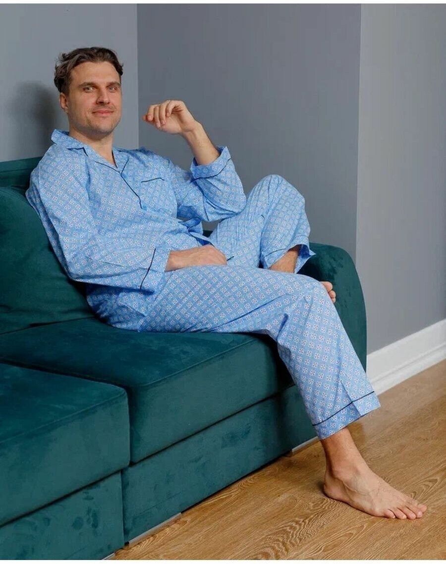 Пижама мужская с брюками и рубашкой с длинным рукавом хлопок Global_размер58 - фотография № 14