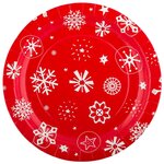 Тарелки бумажные Boomzee круглые, 6*6 шт, 12-снежинки на красном фоне (TRL-02) - изображение