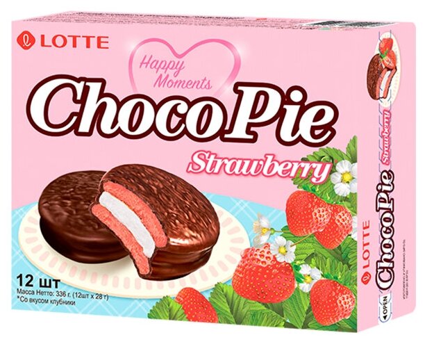 Печенье прослоённое Choco Pie Lotte со вкусом Клубники