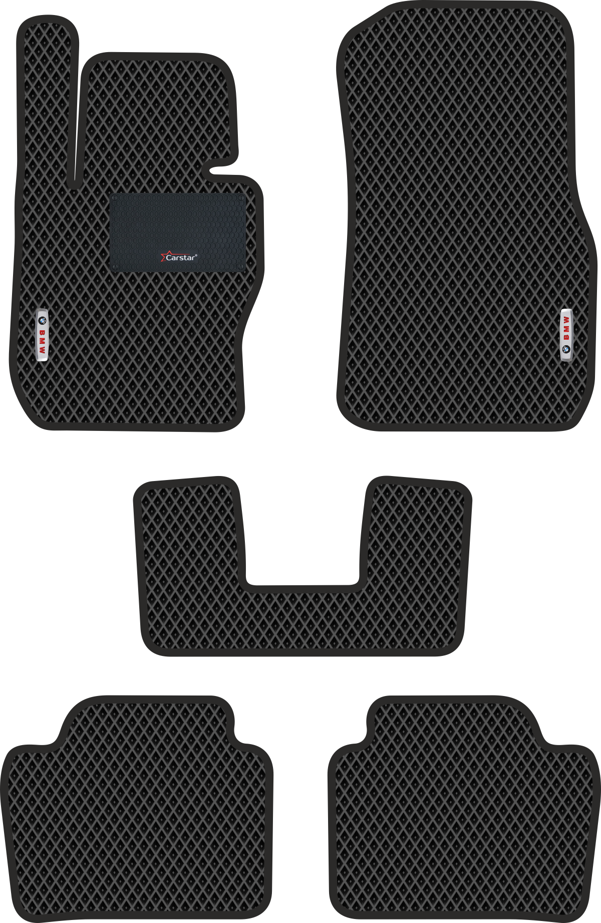 Автомобильные коврики EVA для BMW 3 VI F30 полный привод (2011-2019) с каучуковым подпятником и 2 эмблемами BMW серые с серым кантом ячейка - ромб