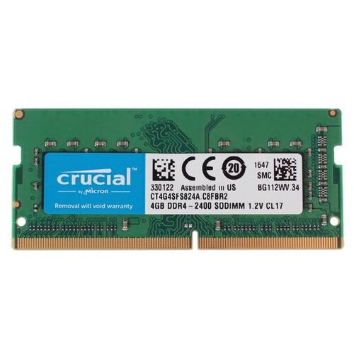 Оперативная память Crucial 4 ГБ DDR4 2400 МГц SODIMM CL17 CT4G4SFS824A оперативная память crucial 8 гб ddr4 2400 мгц dimm cl17 ct8g4dfs824a