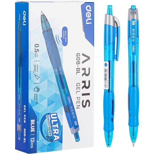 Ручка гелевая автоматическая Deli Arris EG08-BL прозрачный/голубой диаметр 0.5мм синие чернила резиновая манжета