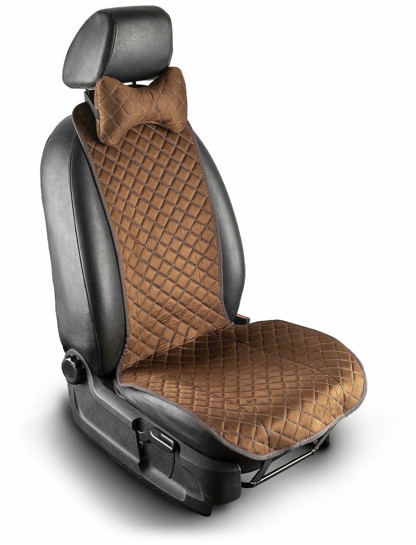 фото Накидки из замши Алькантара на водительское автокресло или сиденье переднего ряда с подушкой для головы и шеи, с нескользящим силиконовым покрытием