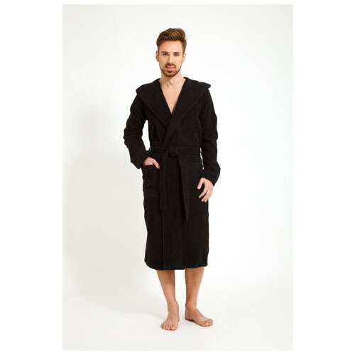 Халат Monti, размер 58, черный мужской махровый черный халат с капюшоном