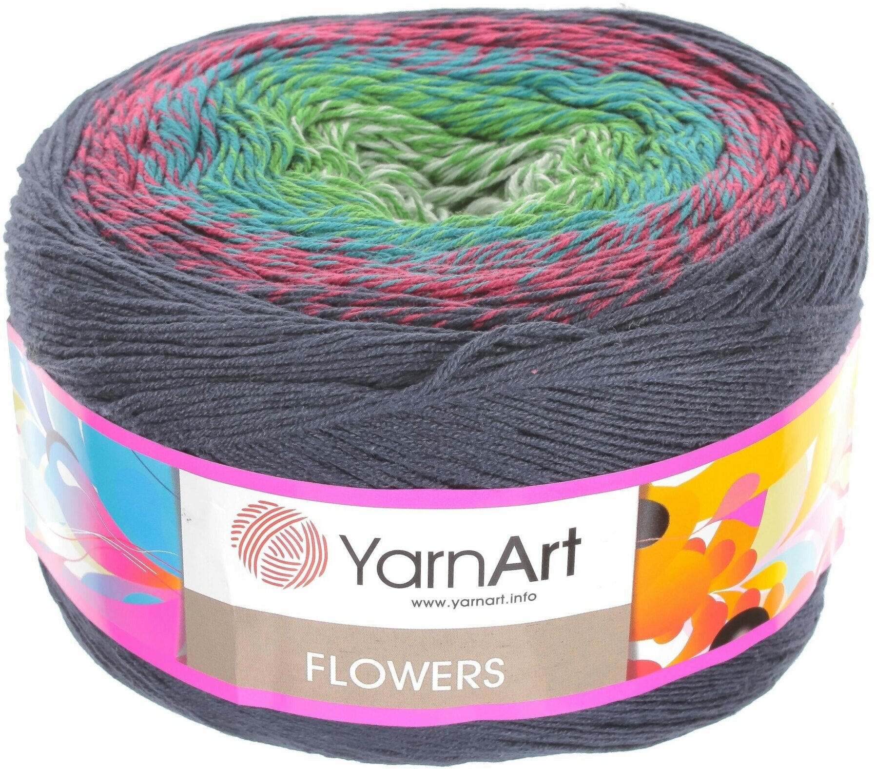 Пряжа YarnArt Flowers темно синий-бордо-зеленый-св. серый (266), 55%хлопок/45%акрил, 1000м, 250г, 1шт