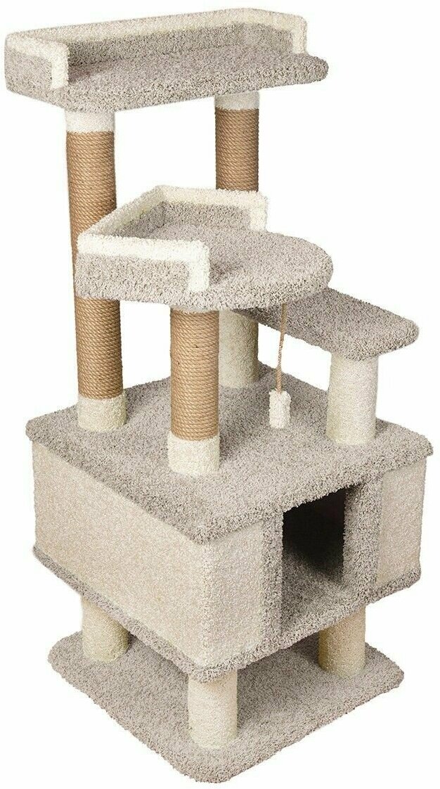 Игровой комплекс для кошек с домиком и игрушкой, высокая когтеточка "Лапа" серый - фотография № 1