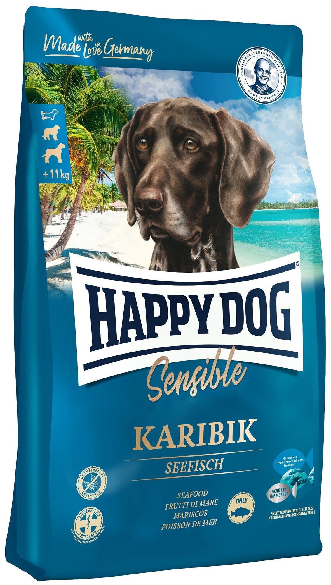 Happy Dog Supreme Sensible Karibik сухой корм для взрослых собак при аллергии с морской рыбой - 2,8 кг