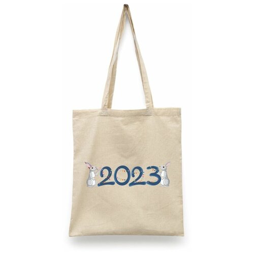 фото Сумка-шоппер унисекс каждому своё "новый год/кролик/рождество" белая