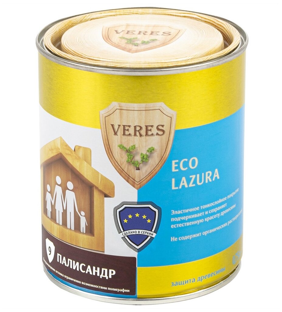 Водозащитная пропитка VERES Eco Lazura, 0.75 л, №9 Палисандр
