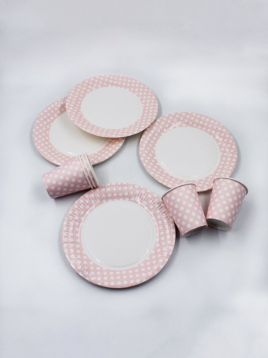Набор одноразовой посуды "Горох на розовом" для праздника (10 стаканов, 10 тарелок) - фотография № 8