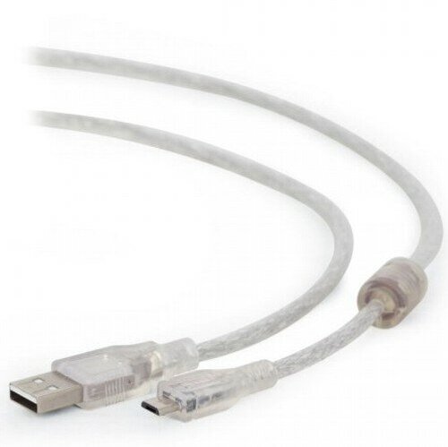 Кабель USB2.0 Am-microB Cablexpert CCP-mUSB2-AMBM-6-TR Pro феррит - 1.8 метра, прозрачный