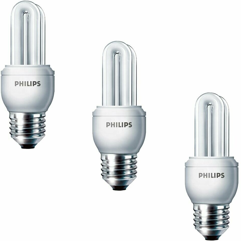 Лампочка Philips Genie Esaver 8yr 5w 827 E27 энергосберегающая, тёплый белый свет / 3 штуки