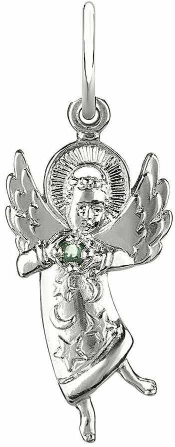 Подвеска CORDE Серебряная подвеска ангел с натуральным изумрудом, серебро, 925 проба, родирование, изумруд