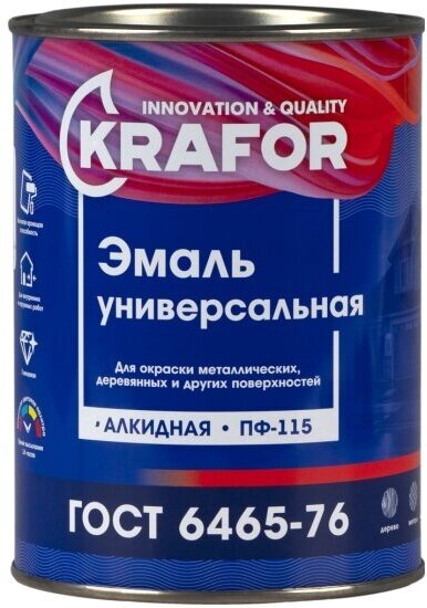 Эмаль ПФ-115 универсальная Krafor , алкидная, глянцевая, 0,8 кг, зеленая