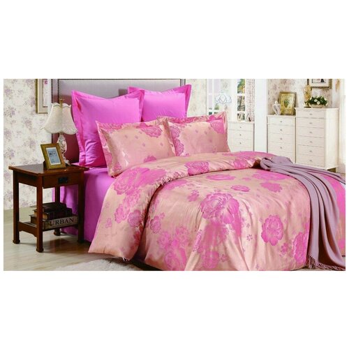 фото Семейное постельное белье сатин жаккард ярко розовое вальтери