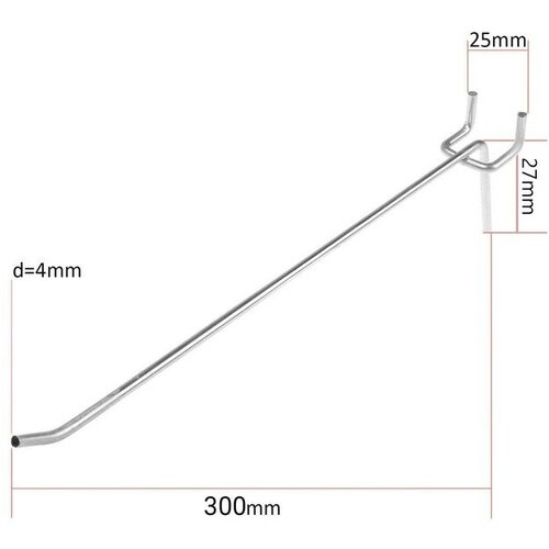 Крючок одинарный для металлической перфорированной панели, L=30, d=4, шаг 25, 10 штук крючок одинарный для металлической перфорированной панели шаг 25мм d 6мм l 10мм цвет хром