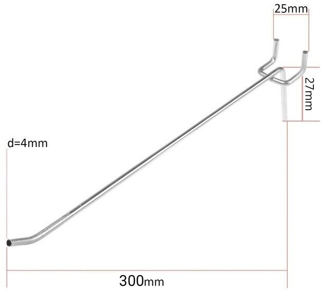 Крючок одинарный для металлической перфорированной панели L=30 d=4 шаг 25 10 штук
