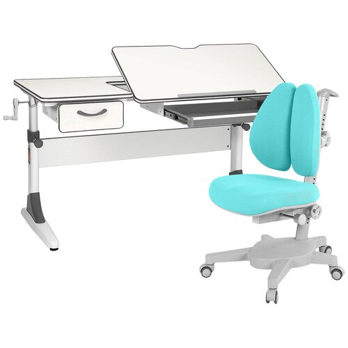фото Комплект парта + кресло + органайзер + ящик anatomica smart-60 молочный/серый с голубым креслом armata duos