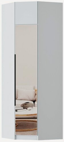 Изображение товара Угловой шкаф, для одежды Эрик, Легкомаркет, правый, 800/800-520/520-2400, белый, белье/платье, с зеркалом