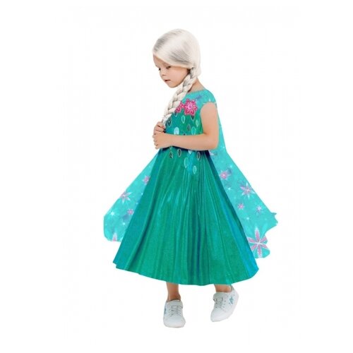 фото Костюм эльза зеленое платье: платье с накидкой, парик, размер 122-64 пуговка