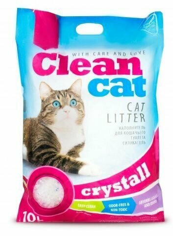 Clean Cat Crystall наполнитель для кошачьего туалета, силикагелевый, впитывающий, 10 л