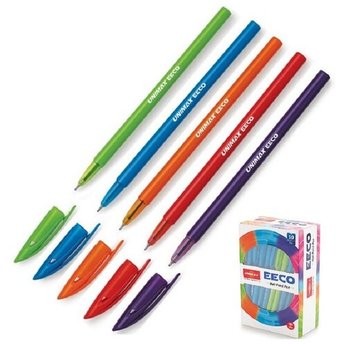 фото Ручка шариковая неавтоматическая unimax eeco 0,7мм, син, масл, цвет 15 штук