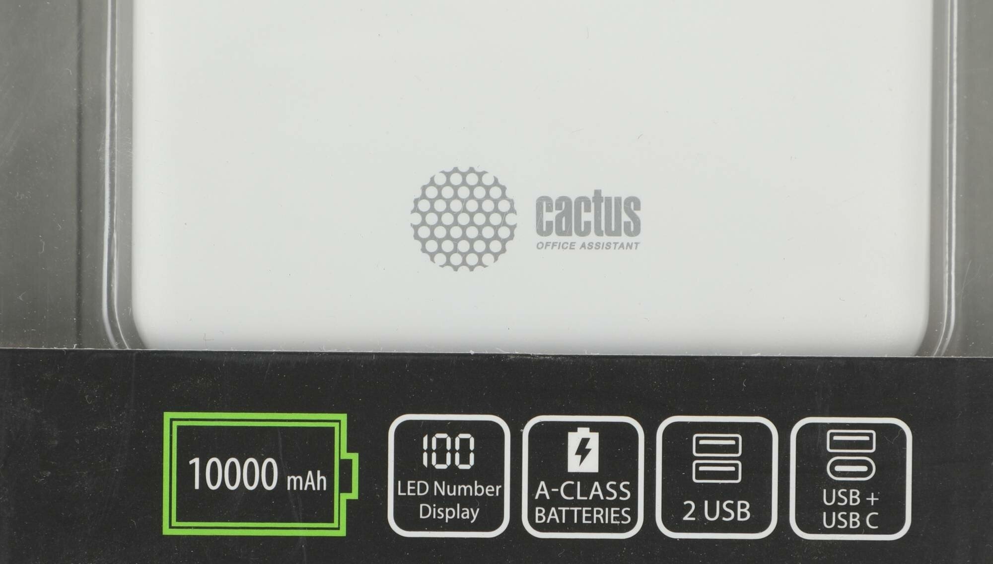 Аккумулятор внешний универсальный Cactus PowerBank CS-PBFSKT-10000 Li-Pol 10000mAh 21A+21A белый 2xUSB материал пластик