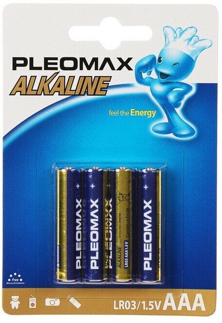 Батарейка алкалиновая Pleomax, AAA, LR03-4BL, 1.5В, блистер, 4 шт.