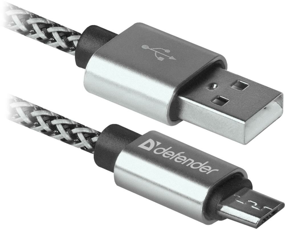 Кабель Defender USB - microUSB (USB08-03T PRO), 1 м, 1 шт., белый