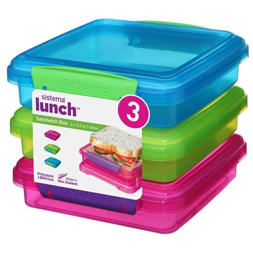 Sistema Набор контейнеров для сэндвичей Lunch 41647, 15.5x15 см, красный/синий/зеленый