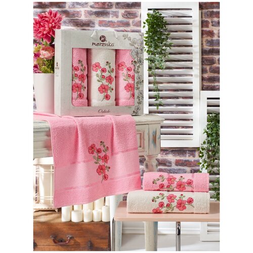 фото Oran merzuka полотенце orkide цвет: светло-розовый (50х90 см - 2 шт,70х140 см) br41079