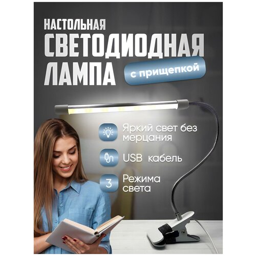 Светильник настольный светодиодный 8W на прищепке USB